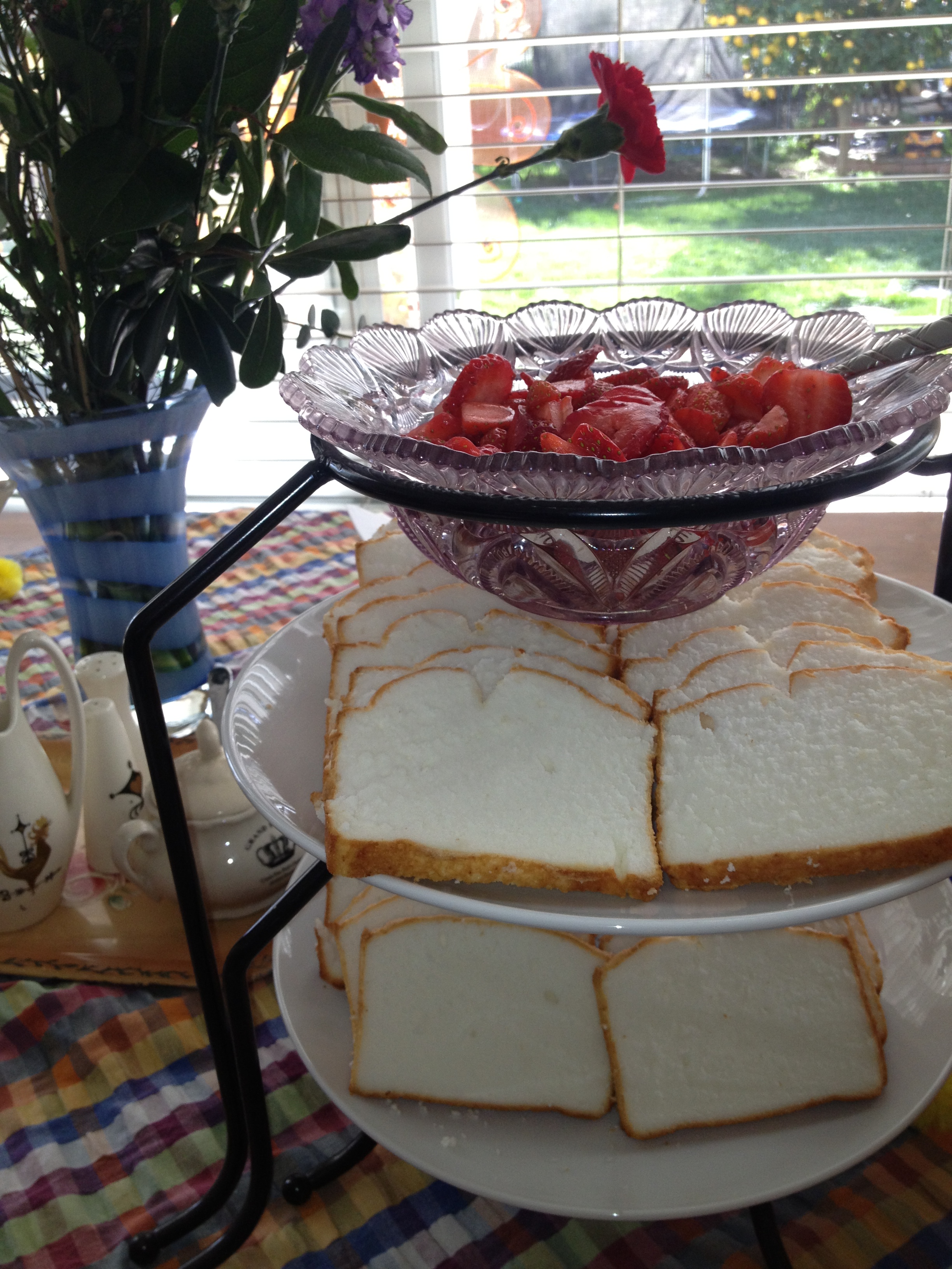 Strawberries and pound cake -- served in Grandma's glass bowls...